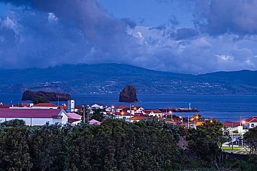 葡萄牙,亚速尔群岛,皮库岛,城镇景色,黎明