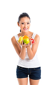 亚洲女性,给,健康,水果