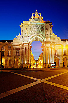 葡萄牙,里斯本,广场,围绕,政府建筑,商业,景观灯,城市