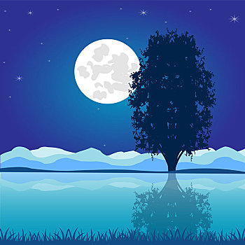月亮,河边,夜晚