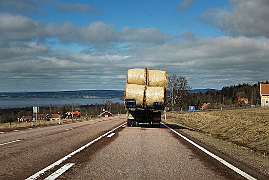 卡车,大捆,稻草,道路,达拉那,瑞典