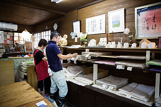 日本人,男人,女人,站立,工作间,展示,纸,小,传统物品