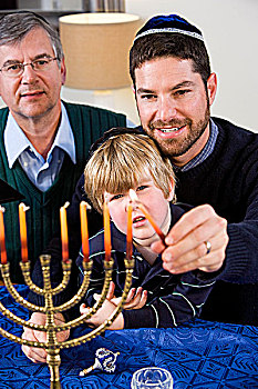 犹太,家庭,亮光,光明节,烛台