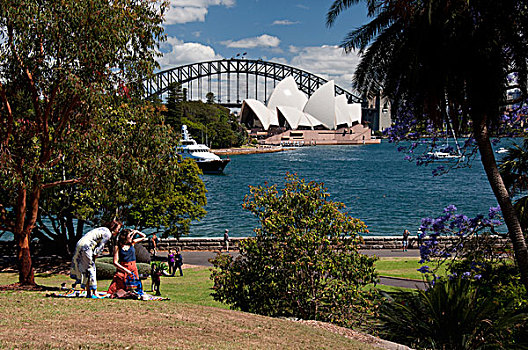 澳大利亚,新南威尔士,悉尼,风景,悉尼歌剧院,皇家植物园,晴朗,早晨