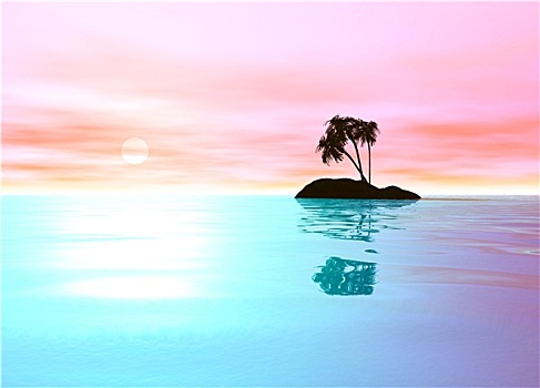浪漫,粉色,荒岛,棕榈树