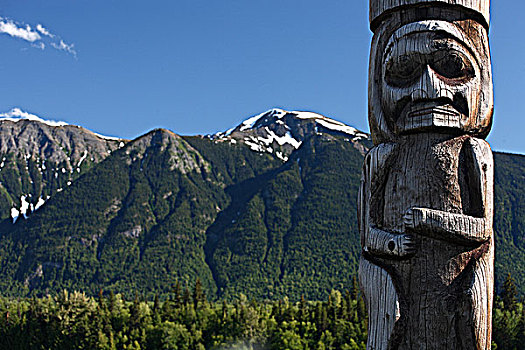 图腾柱,山峦,不列颠哥伦比亚省,加拿大