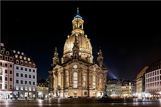 圣母教堂,德累斯顿,德国,夜晚