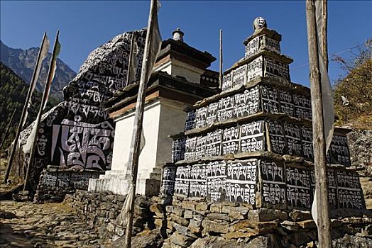 涂绘,石头,山谷,昆布,萨加玛塔国家公园,尼泊尔