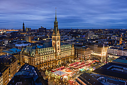 市政厅,圣诞市场,汉堡市,德国,欧洲