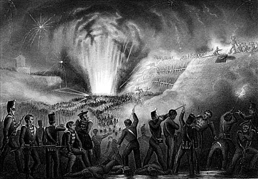 暴风天气,巴达霍斯,西班牙,半岛战争,四月,1812年,艺术家,未知