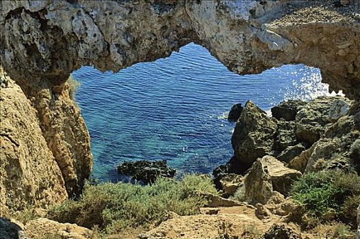石头,拱形,靠近,岬角,南,东海岸,塞浦路斯,岛屿,希腊