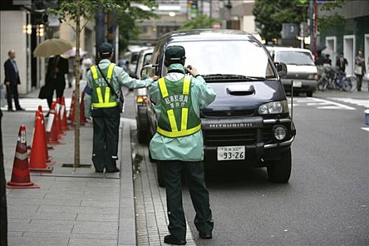 交通,警察,文字,停放,银座,东京,日本