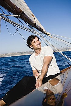 男人,微笑,操纵,帆船