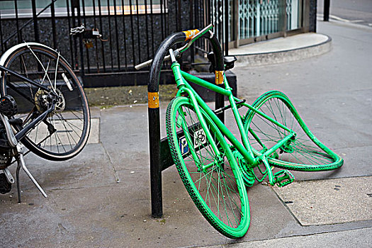 伦敦,自行车,绿色,涂绘,损坏,有趣