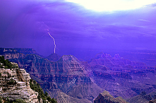 美国,亚利桑那,大峡谷国家公园,闪电,风暴,上方,峡谷,风景,北缘,住宿