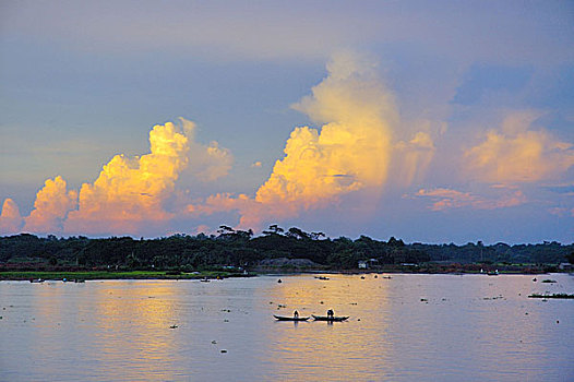 日落,河,孟加拉,九月,2006年