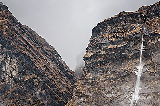 喜玛拉雅,瀑布,安娜普纳地区,尼泊尔,亚洲