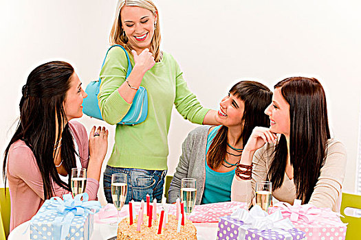 生日派对,女人,庆贺,蛋糕,香槟