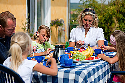 家庭,咖啡,花园,吃,水果,草莓蛋糕