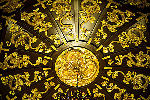 中国,金色,龙,天花板,庙宇