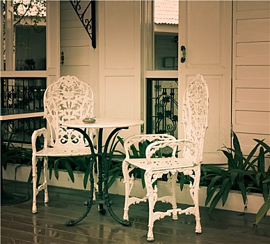 户外桌,椅子,旧式,风格