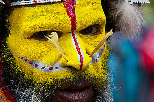 彩色,服装,脸,涂绘,部落,庆贺,传统,唱歌,高地,巴布亚新几内亚,美拉尼西亚