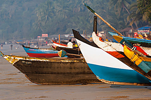 印度,渔船,日落,海滩,果阿