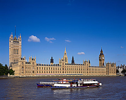 议会大厦,船,泰晤士河,河,伦敦,英国