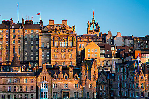 日落,阳光,老,建筑,爱丁堡,苏格兰