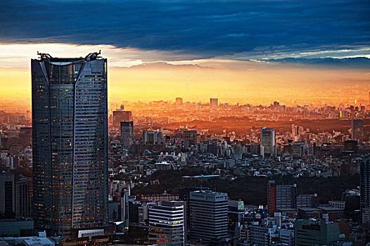 城市天际线,日落,东京,日本
