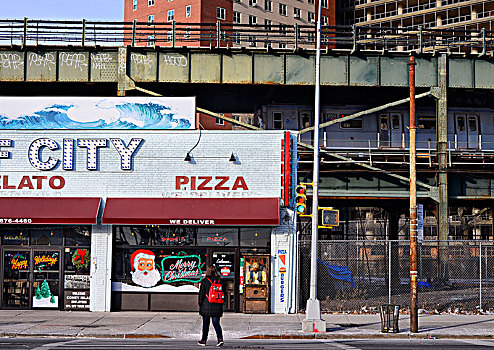 比萨饼,餐馆,康尼岛,布鲁克林,纽约,美国,背景,地铁