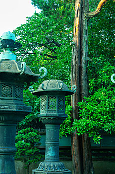 日本东京,上野东照宫,历史建筑铜灯笼
