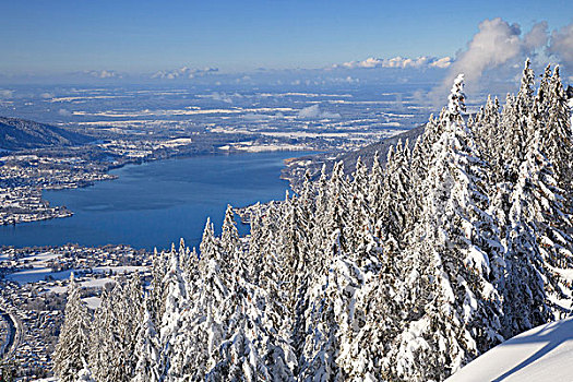 冬季风景,泰根湖,山谷,巴伐利亚,德国