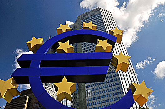 欧元标志,货币符号,欧洲中央银行,法兰克福,黑森州,德国,欧洲