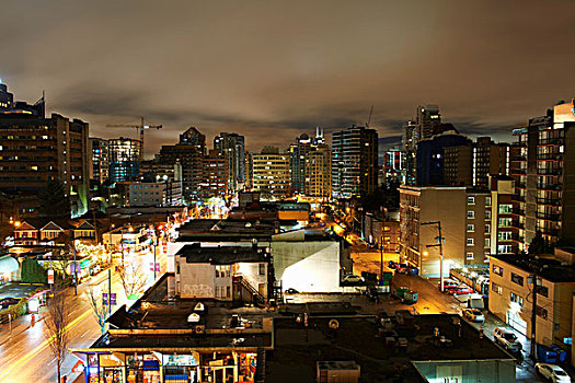 城市,光亮,夜晚,温哥华,加拿大