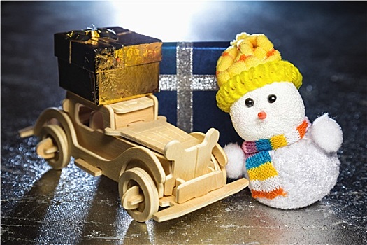 雪人,木质,汽车,礼盒