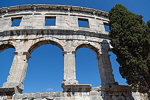 罗马,圆形剧场,拱,特写,普拉,伊斯特利亚,克罗地亚,欧洲