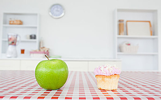苹果,杯形蛋糕,桌布