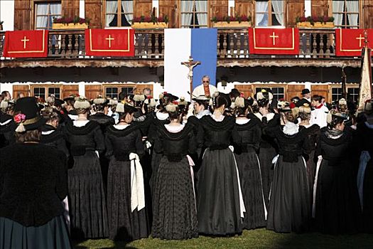 女人,穿,传统服装,大量,宴会,白天,圣徒,山谷,上巴伐利亚,德国,欧洲
