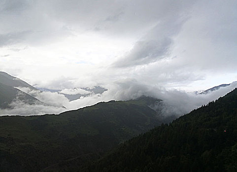 四川,西部,四姑娘山,云海,雨,雾,河