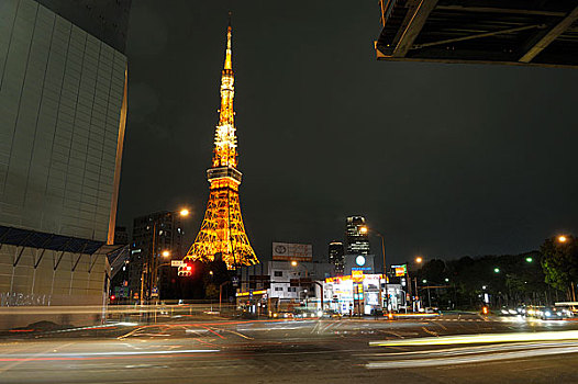 日本,东京,地区,东京塔,夜晚