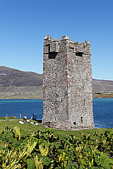 城堡,塔,阿基尔岛,梅奥县,康涅克特,省,爱尔兰,欧洲