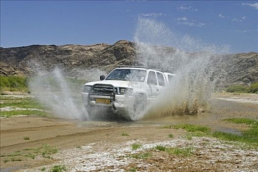 越野车辆,四驱车,驾驶,大,干枯,河谷,考科韦尔德,纳米比亚,非洲