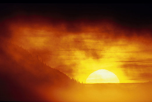 日落,上方,特纳甘湾,库克海峡,阿拉斯加