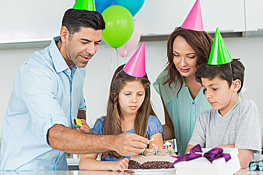 家庭,四个,蛋糕,生日派对