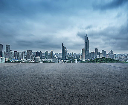 南京城市风光地标建筑与道路