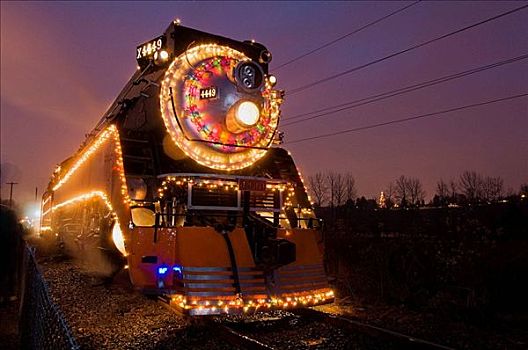 蒸汽机车,假日,高速列车,圣诞灯光,橡树,游乐园,波特兰,俄勒冈