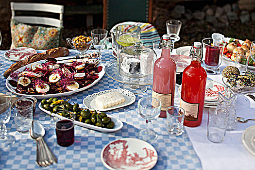 餐桌,户外,瓷器,食物,橄榄,山羊乳酪