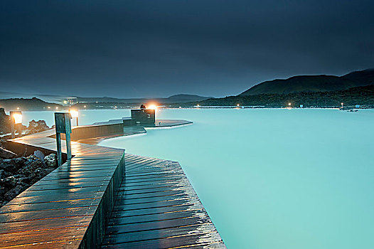 冰岛,蓝色泻湖,晚上