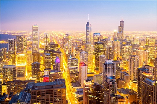 芝加哥,城市,市区,黄昏